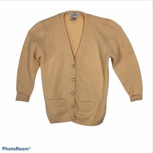VTG  Y2K Womens S Cardigan Sweater Lambs Wool & Angora Lt Peach Pearl Button